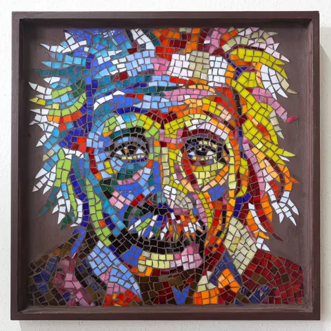Porträt von Albert Einstein als farbiges Mosaik